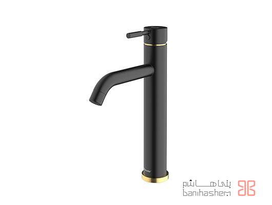 Shoder_RoshB_Marino_BG شیر روشویی پایه بلند شودر مدل مارینو مشکی طلایی - Image 1
