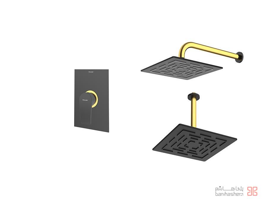 Shoder_Tokar_Beth1_RomerP_BG شیر حمام توکار شودر مدل رومر پلاس تیپ 1 BRASS مشکی طلایی - تصویر 1