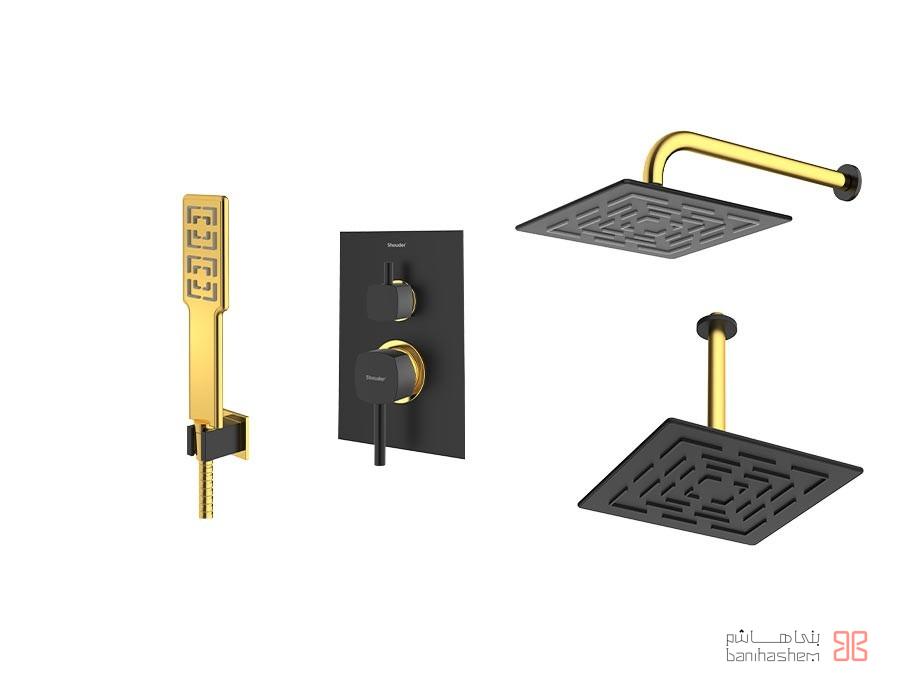 Shoder_Tokar_Beth3_Romer_BG شیر حمام توکار شودر مدل رومر تیپ 3 BRASS مشکی طلایی - Image 1