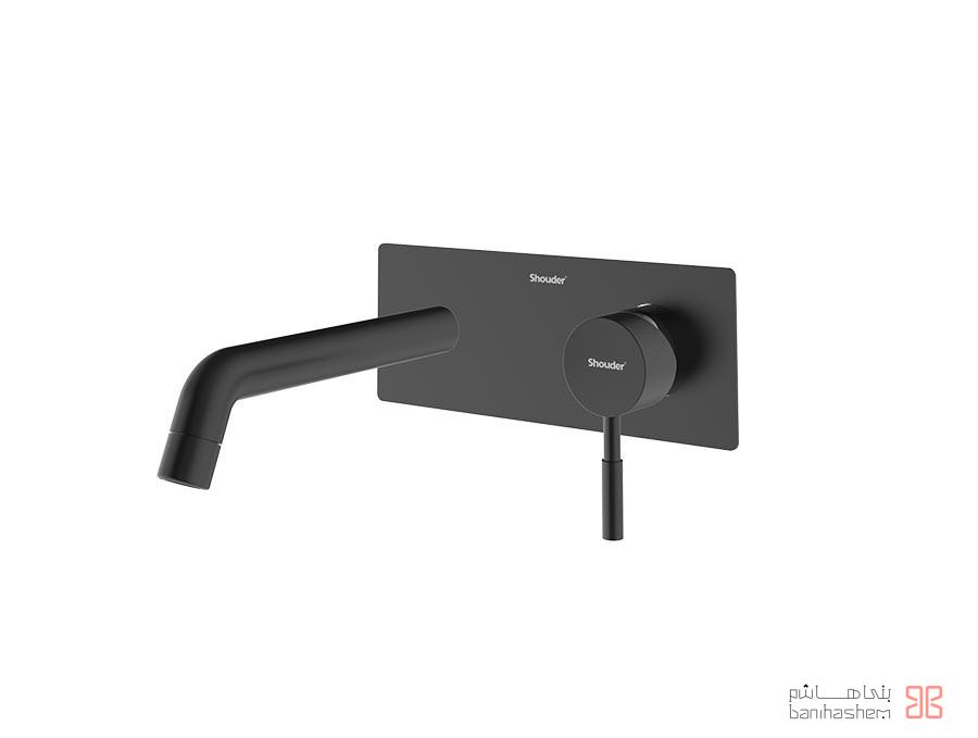 Shoder_Tokar_Rosh1_Rogen_BC شیر روشویی یک تکه توکار شودر مدل روگن مشکی کروم - Image 1