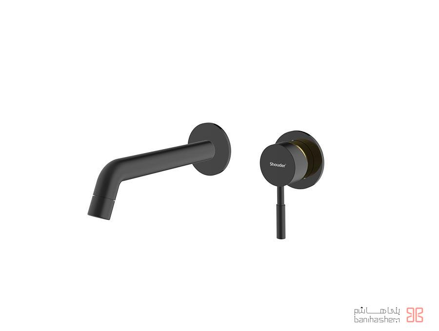 Shoder_Tokar_Rosh2_Rogen_BG شیر روشویی دو تکه توکار شودر مدل روگن مشکی طلایی - Image 1