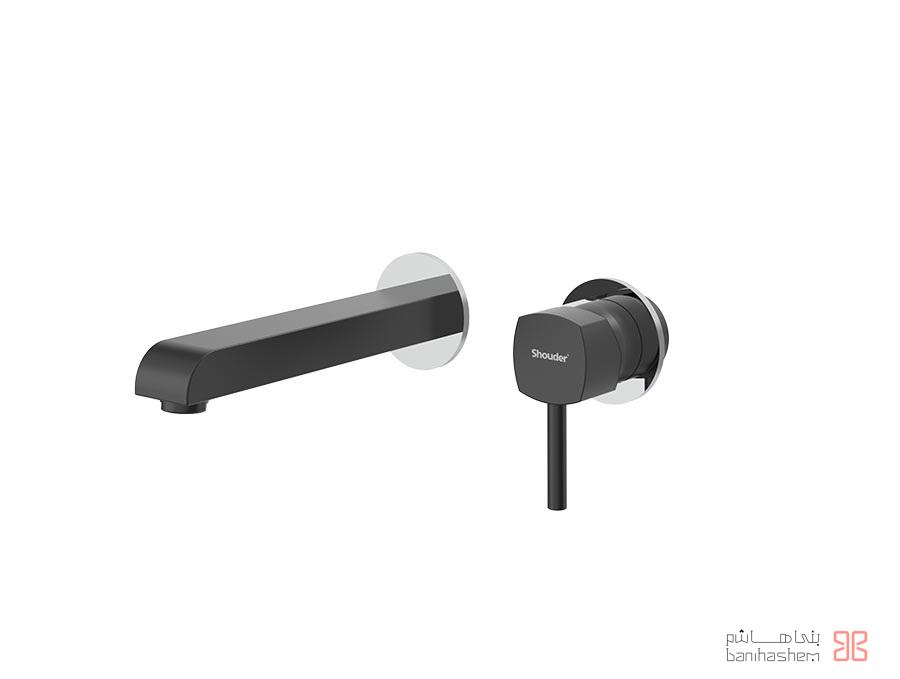 Shoder_Tokar_Rosh2_Romer_BC شیر روشویی دو تکه توکار شودر مدل رومر مشکی کروم - Image 1