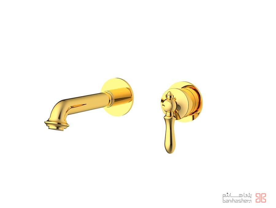 Shoder_Tokar_Rosh2_Zigmond_G شیر روشویی دو تکه توکار شودر مدل زیگموند طلایی - Image 1