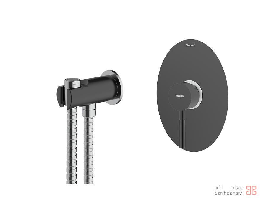 Shoder_Tokar_ToiletB_Rogen_BC شیر توالت بیده توکار شودر مدل روگن مشکی کروم - Image 1
