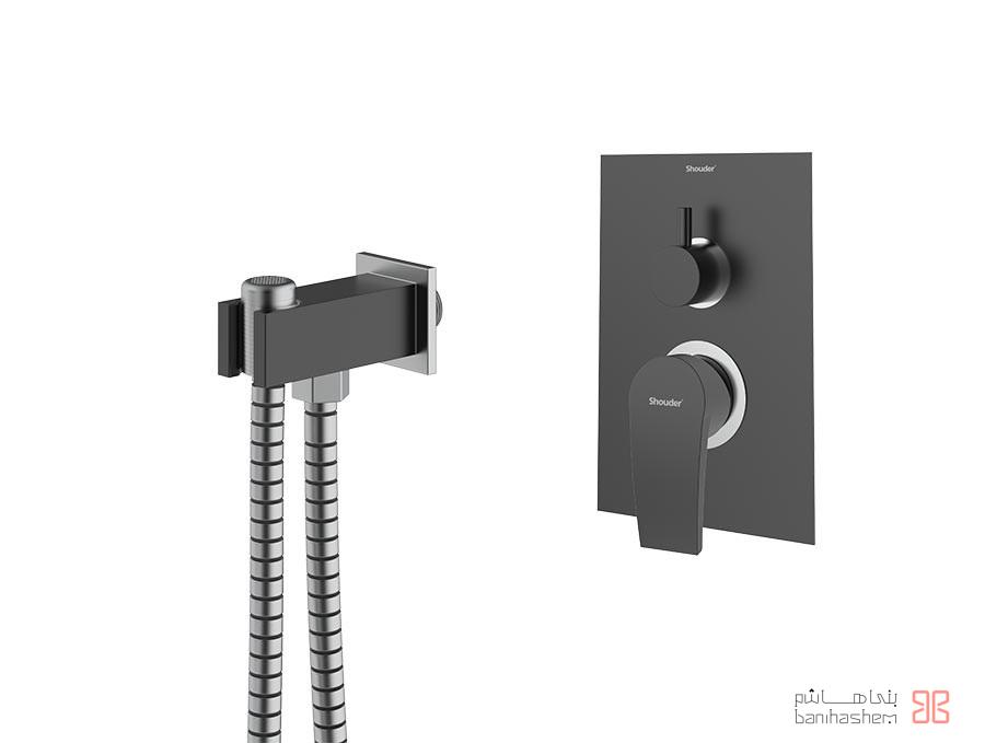 Shoder_Tokar_ToiletB_RomerP_BC شیر توالت بیده توکار شودر مدل رومر پلاس مشکی کروم - Image 1