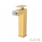 شیر روشویی آبشاری پایه بلند کلار مدل فلت طلایی مات