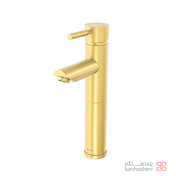 Kelar_RoB_Abshar_GM شیر روشویی پایه بلند کلار مدل آبشار طلایی مات - Image 1