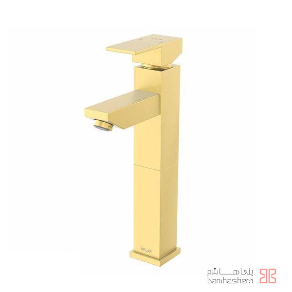 Kelar_RoB_Flat_GM شیر روشویی پایه بلند کلار مدل فلت طلایی مات - Image 1